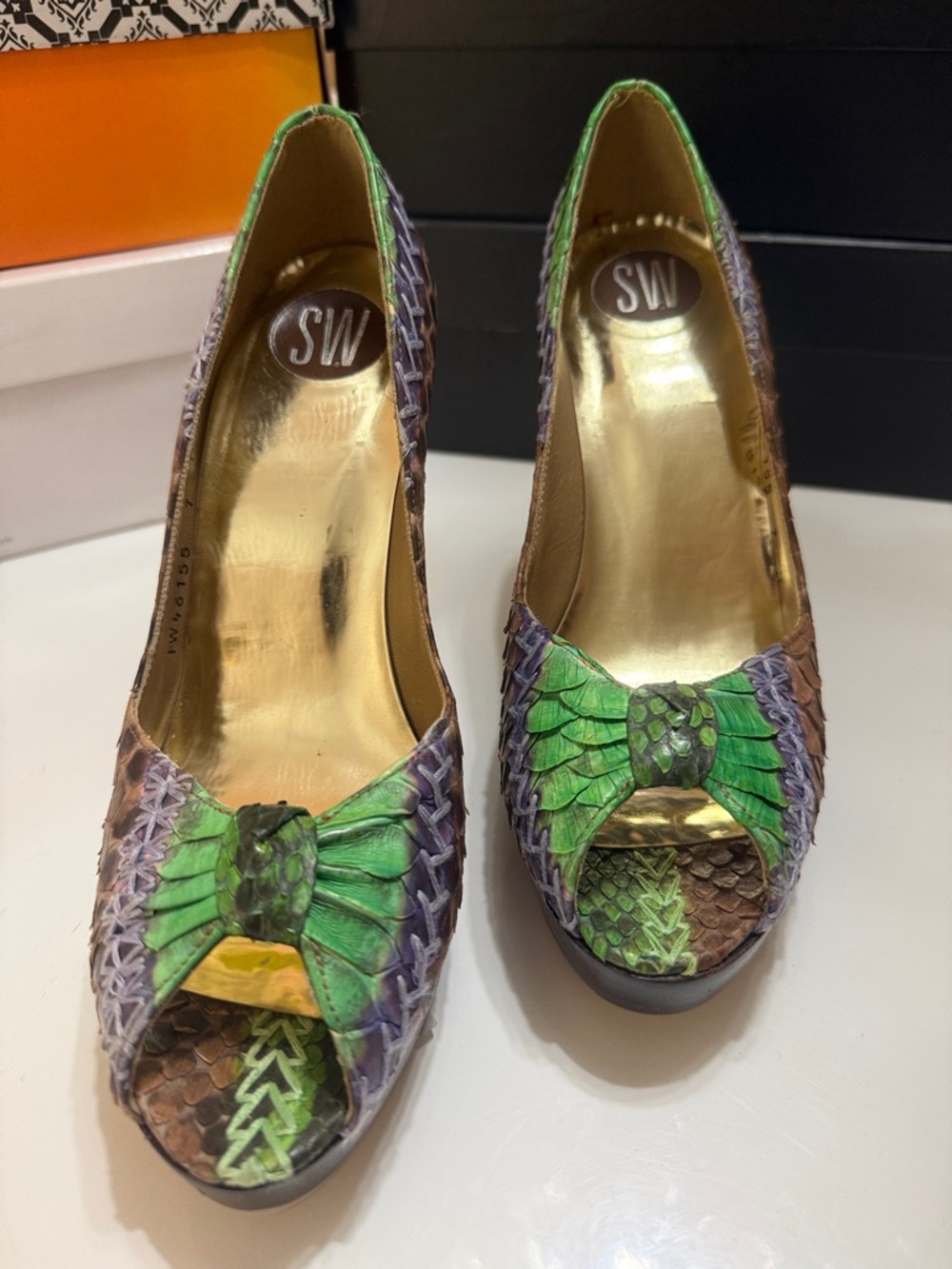 Stuart Weitzman Mayan Serape Python Heels - Picture 2 of 7